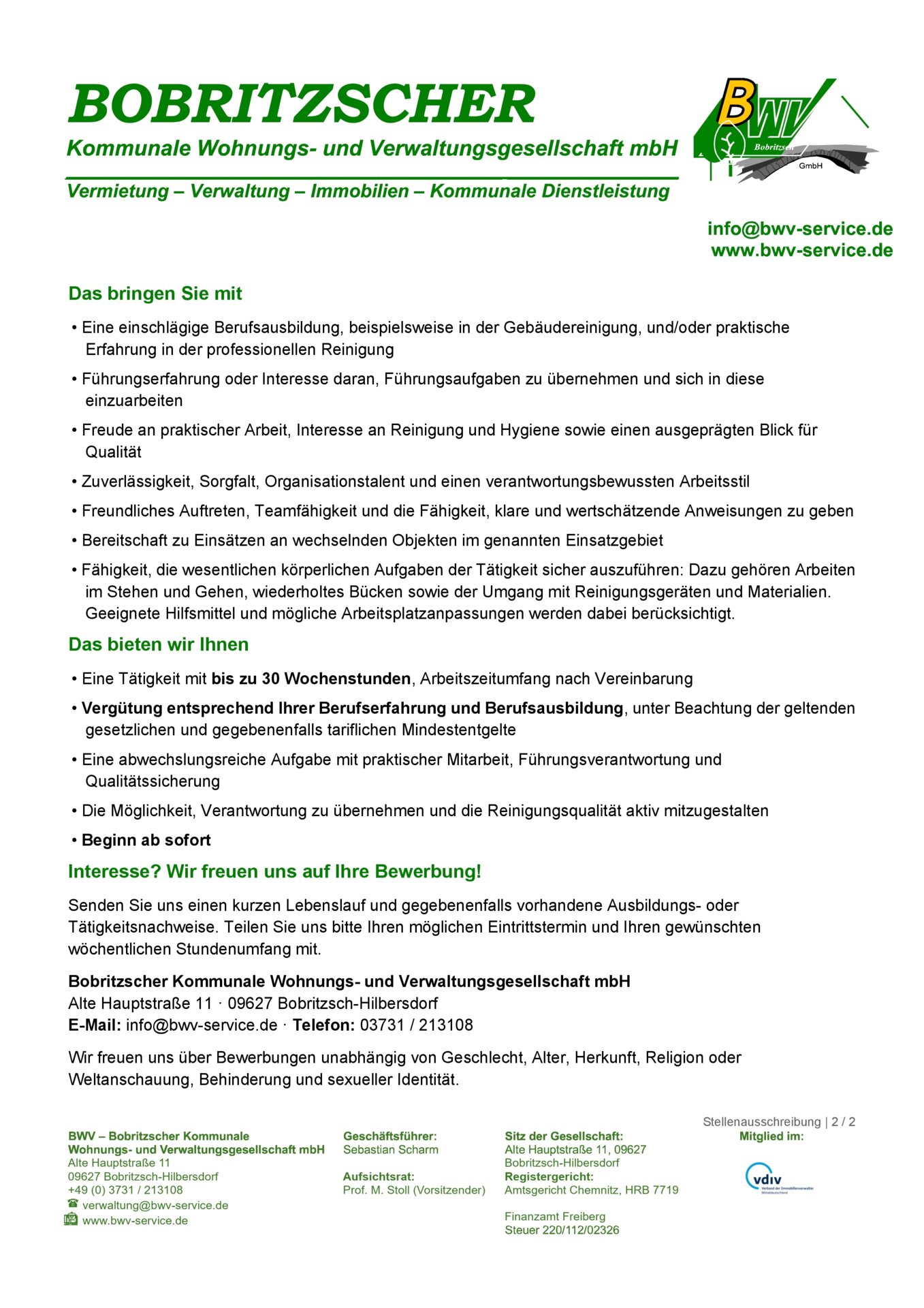 BWV Reinigungskraft