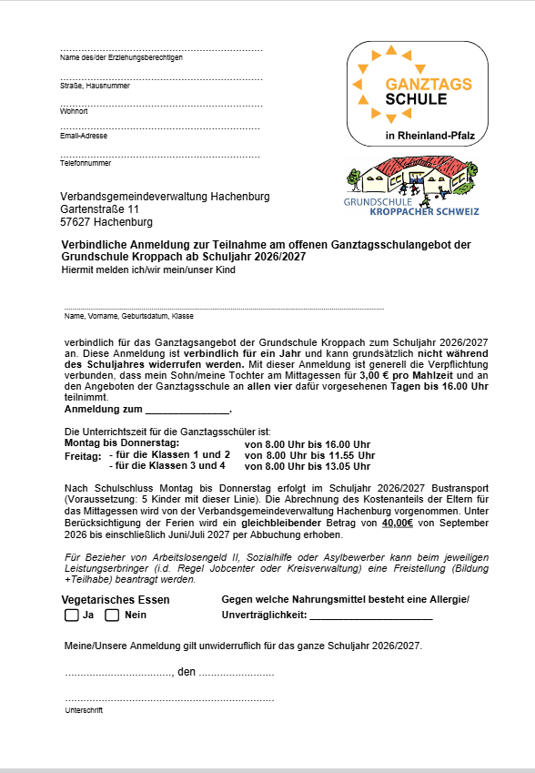 Anmeldung GTS