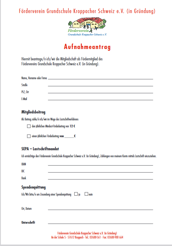 Aufnahmeantrag Förderverein