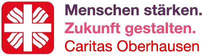 Logo der Caritas Oberhausen mit dem Slogan "Menschen stärken. Zukunft gestalten. Caritas Oberhausen"