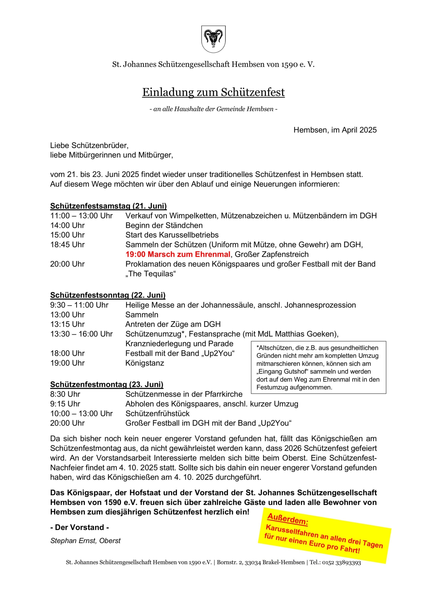 Dorfinfo Schützenfest 2025