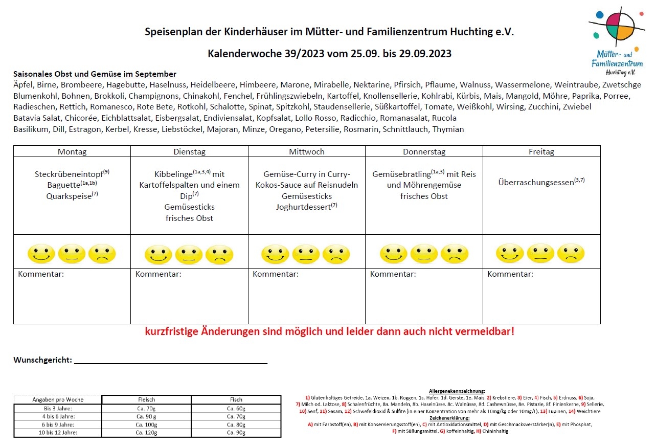 Speiseplan Kinderhäuser KW39