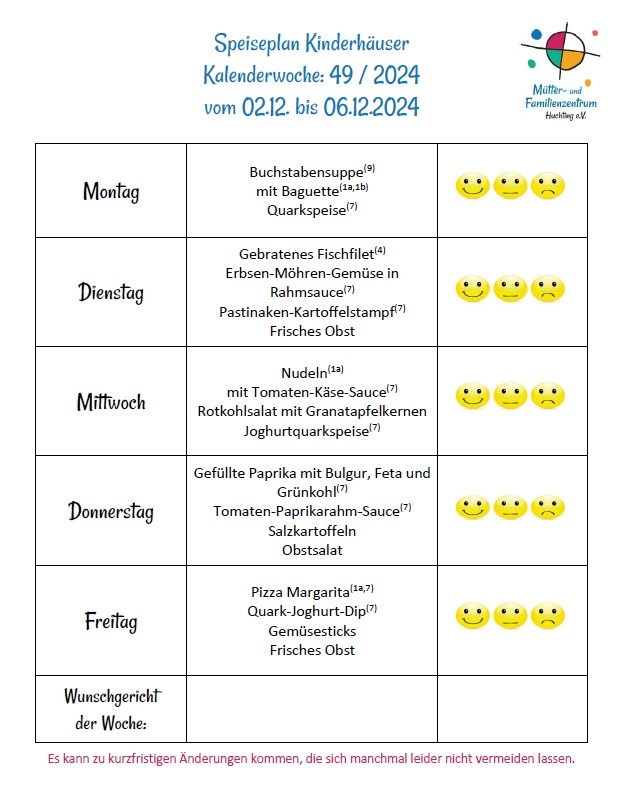 Speiseplan Kinderhäuser KW49