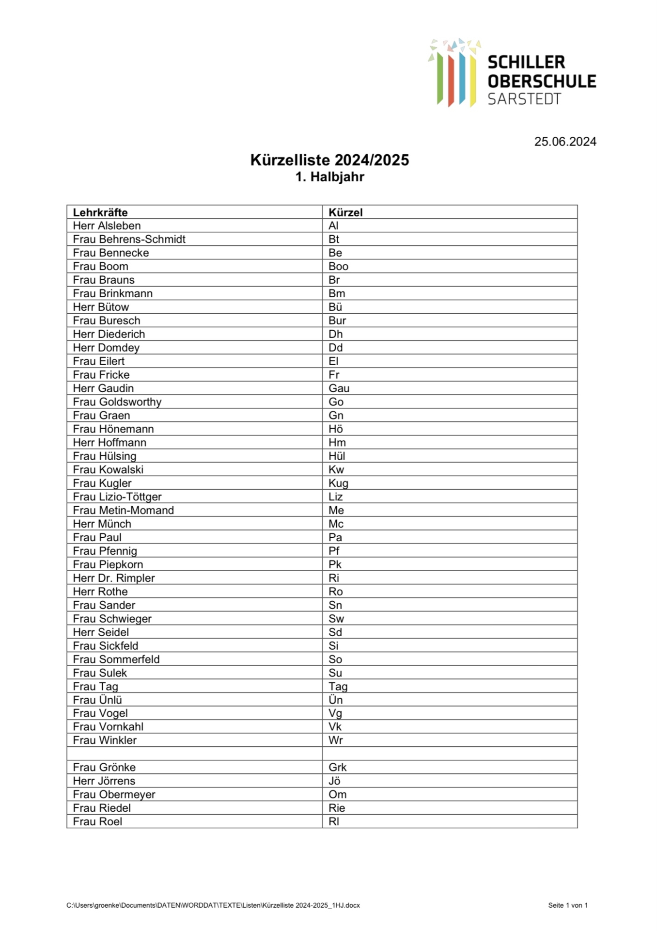 Lehrerkürzelliste 24/25 1.Hj.