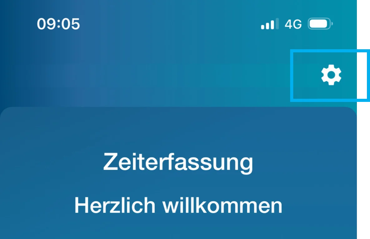 Zusehen ist der obere Bereich der Startseite. Hervorgehoben ist das Zahnrad-Icon.