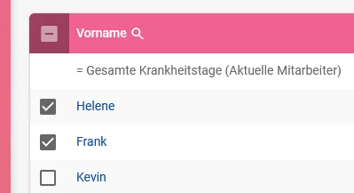 Zu sehen ist die Auswahl der Mitarbeiter.
