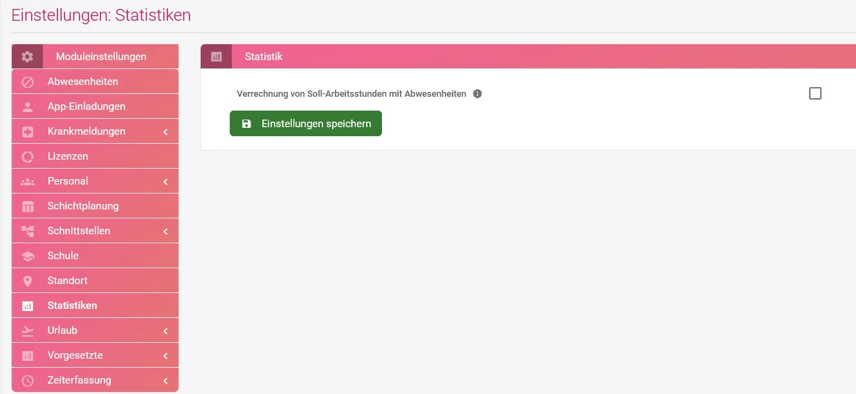 Zu sehen ist die Zeiterfassung mit der geöffneten Einstellung „Statistiken“.