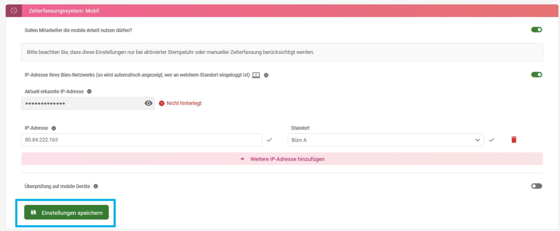 Zu sehen ist der Button „Einstellungen speichern“.