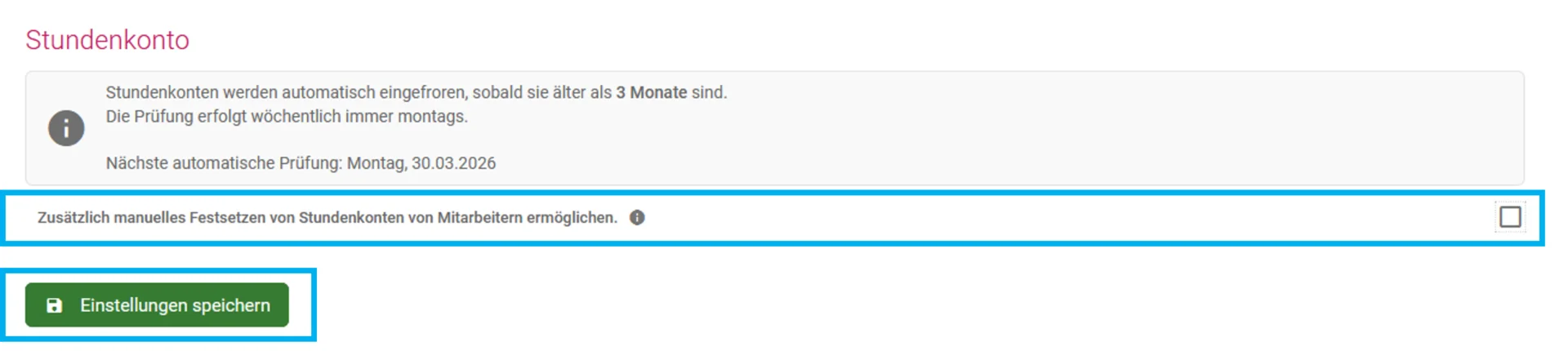 Einstellung Stundenkonto festsetzen