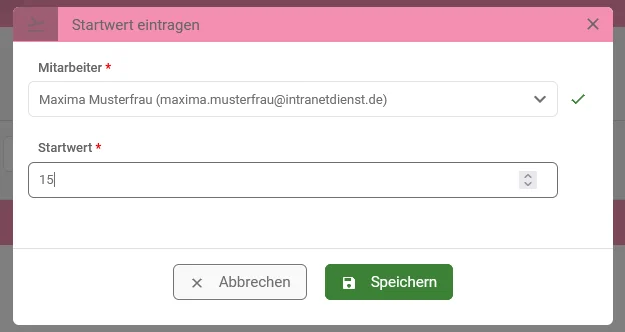 Zusehen ist die Erstellenmaske für den Startwert bei Urlaub.