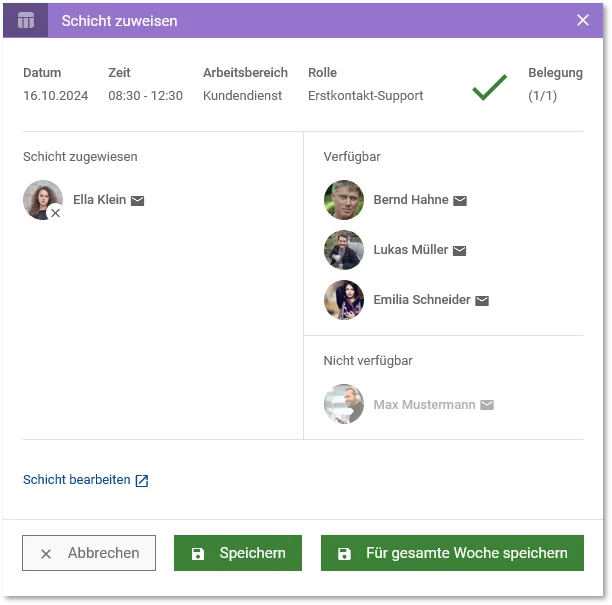 Schichtzuweisung