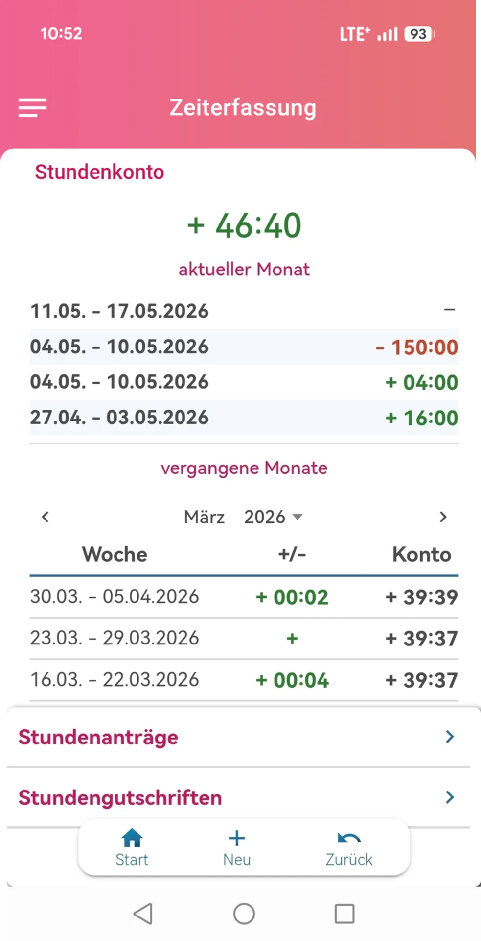 Stundenkonto MA Ansicht App