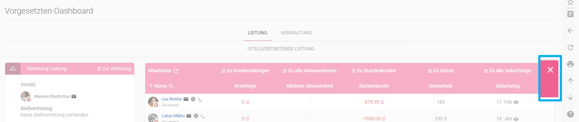 Zusehen ist ein Widget und farblich hervorgehoben ist das X zum entfernen des Widgets.