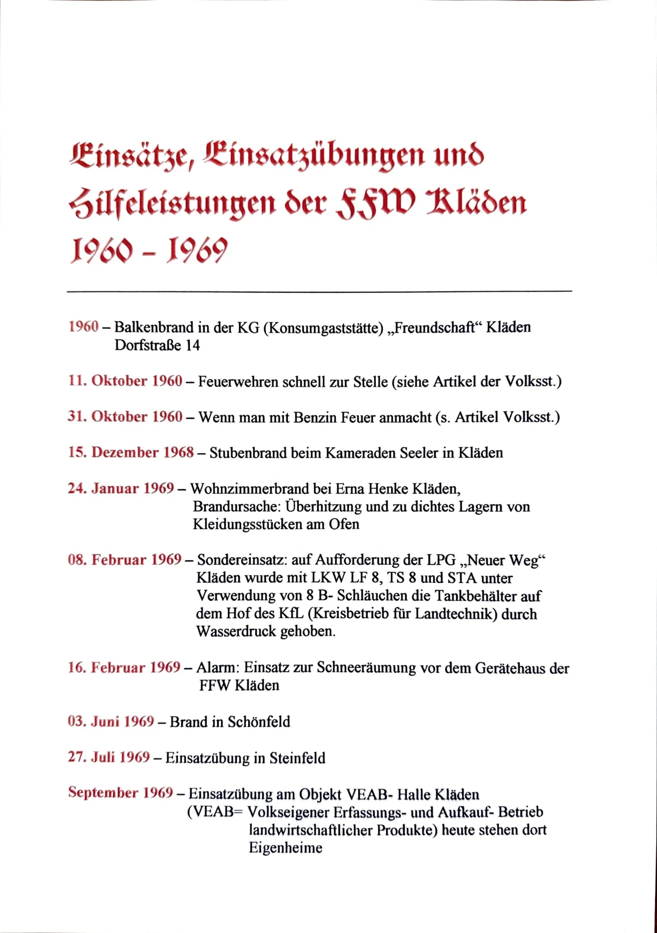 Brandeinsätze, Übungen und Hilfeleistungen (2)