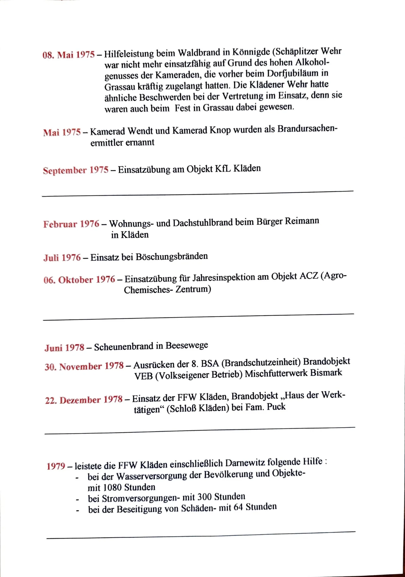 Brandeinsätze, Übungen und Hilfeleistungen (6)