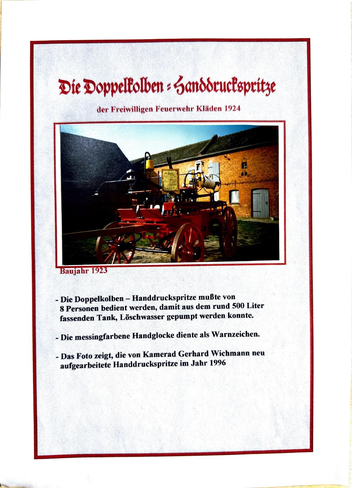 Freiwillige Feuerwehr Kläden 1919 bis 1933