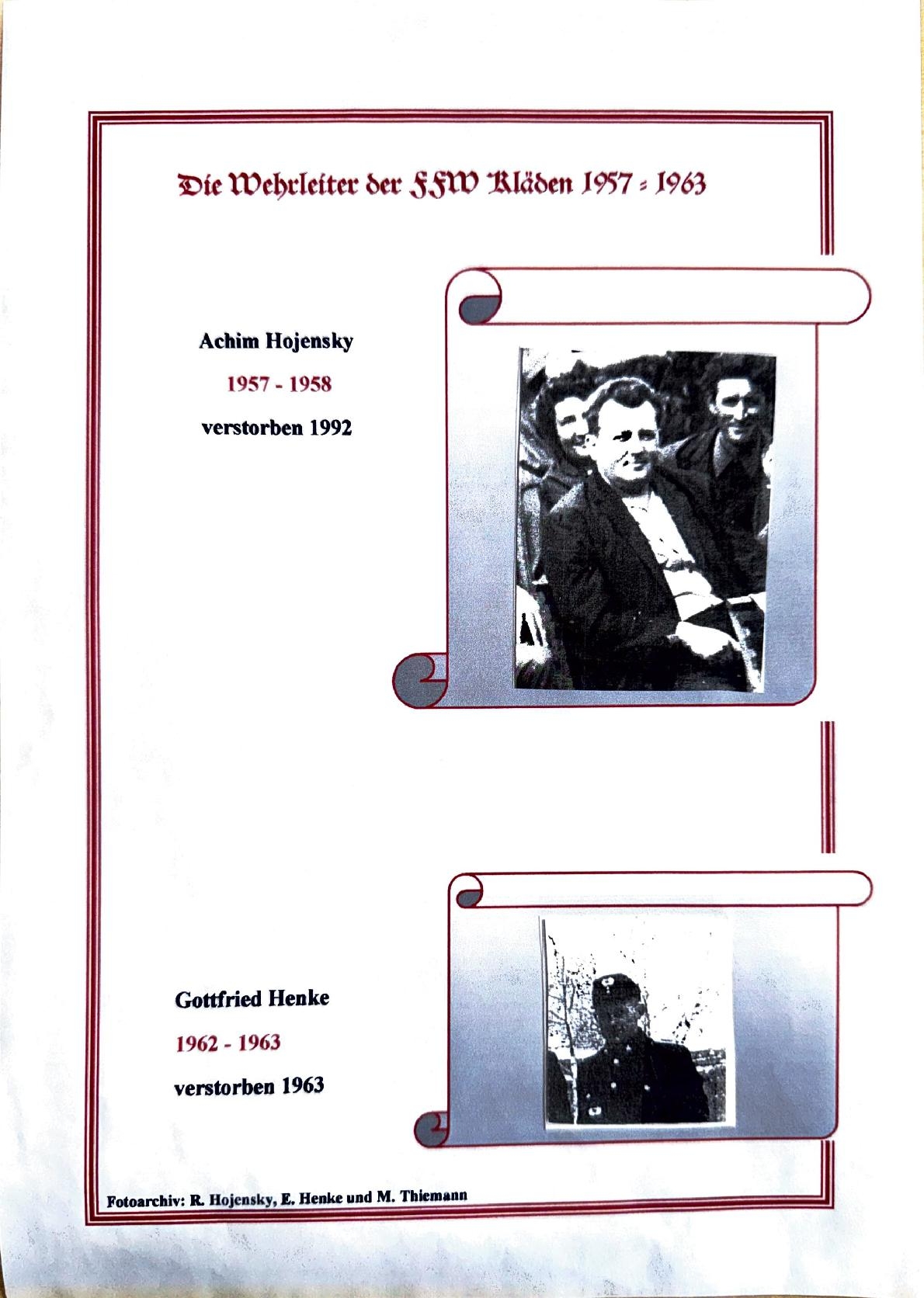 Führung der Feuerwehr 1911 bis 1990