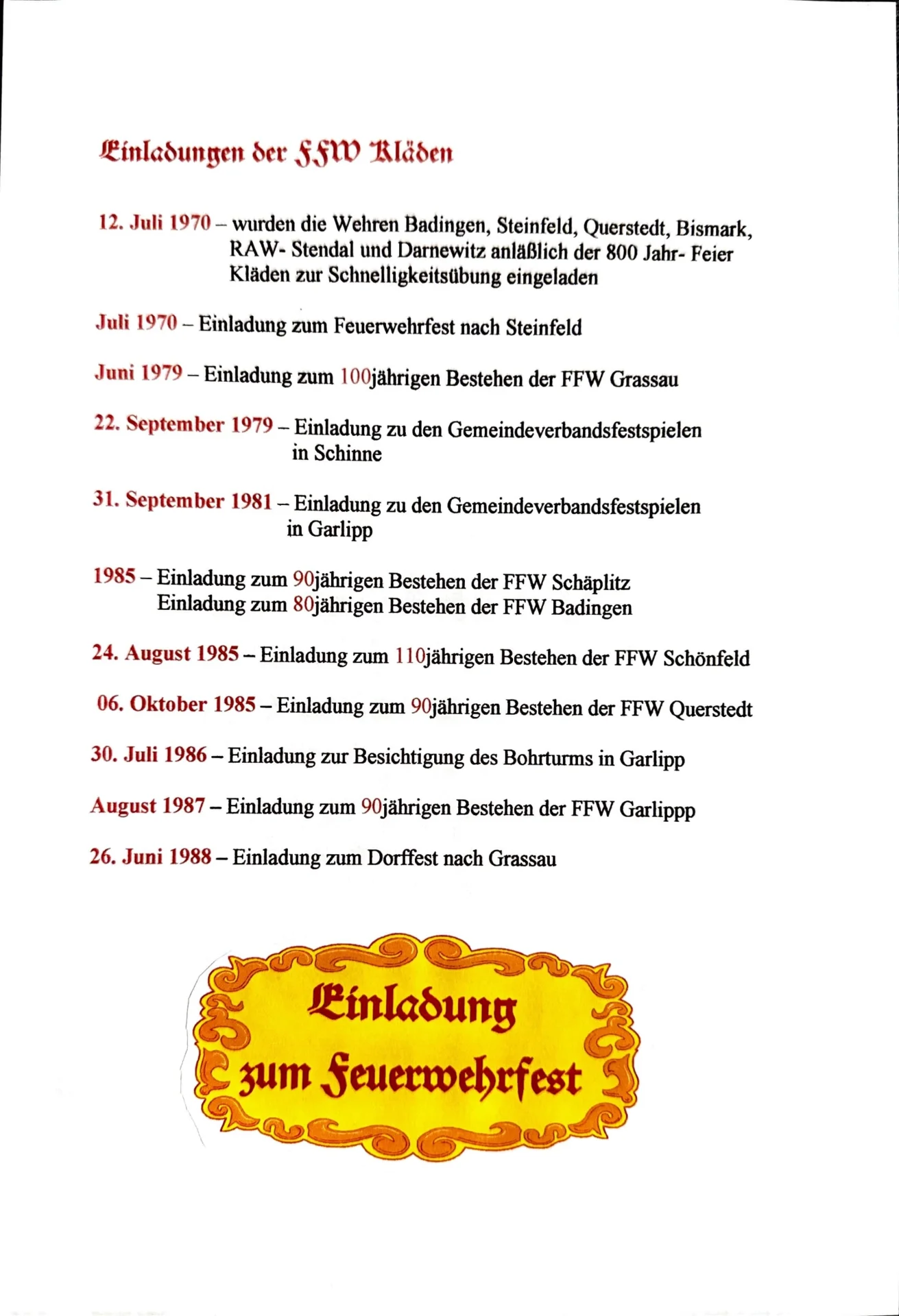Jubilän, Feste und Veranstaltungen 1957-1989 (15)