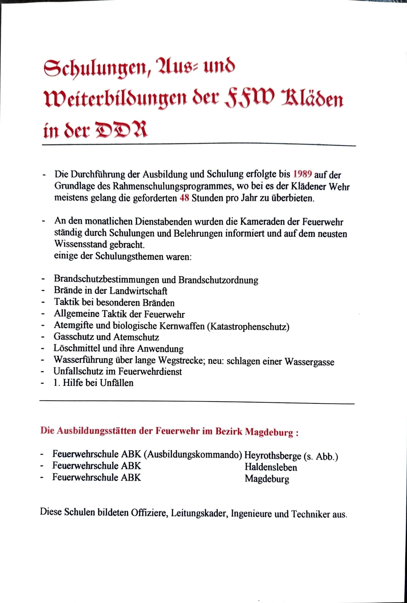 Schulung und Ausbildung