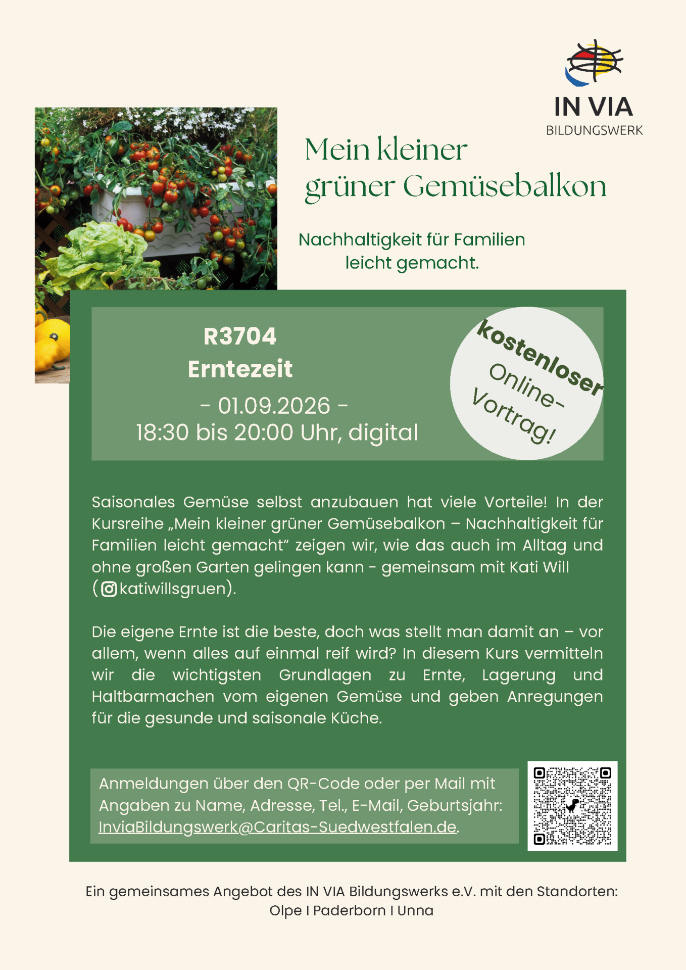 Mein kleiner grüner Gemüsebalkon_Erntezeit 01.09.26, 18:30 - 20:00 Uhr