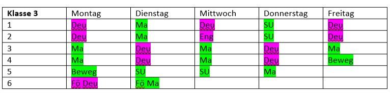 Grundschule Weidenhain - Stundenplan 3.Klasse