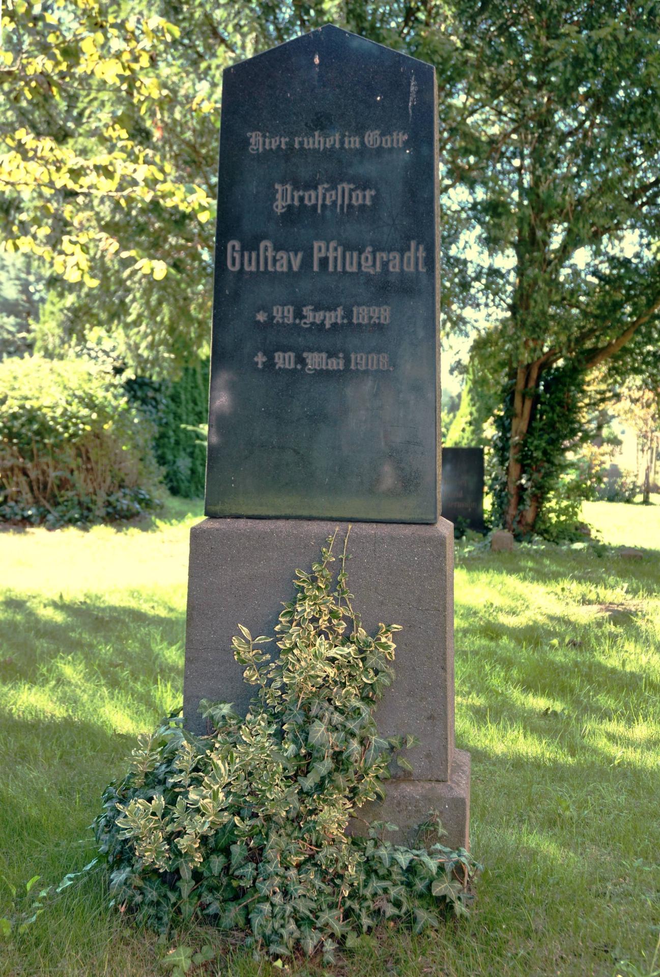 Grabstein Professor Gustav Pflugradt auf dem Friedhof in Pütte