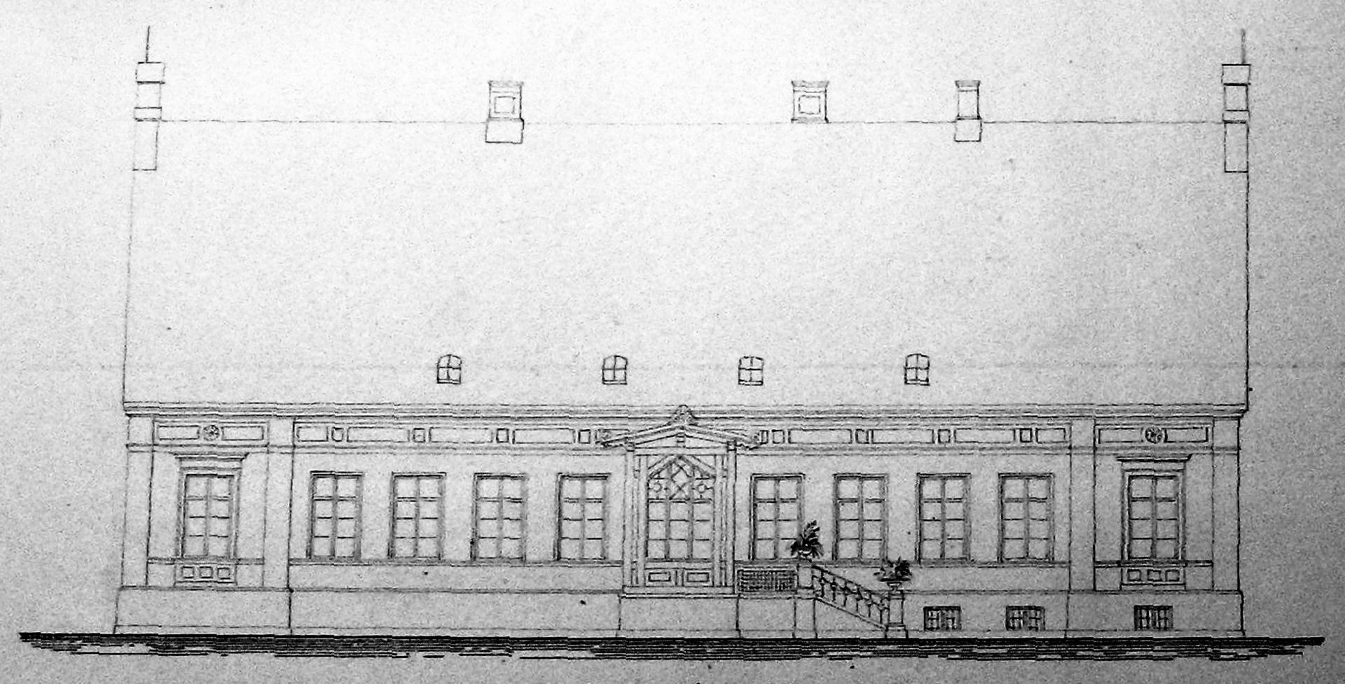 Nach diesem Riß „Wohnhaus mit Wirthschaftsflügel für die Pfarre zu Schorrentin“ sollte  ursprünglich das Pfarrhaus gebaut werden (1).