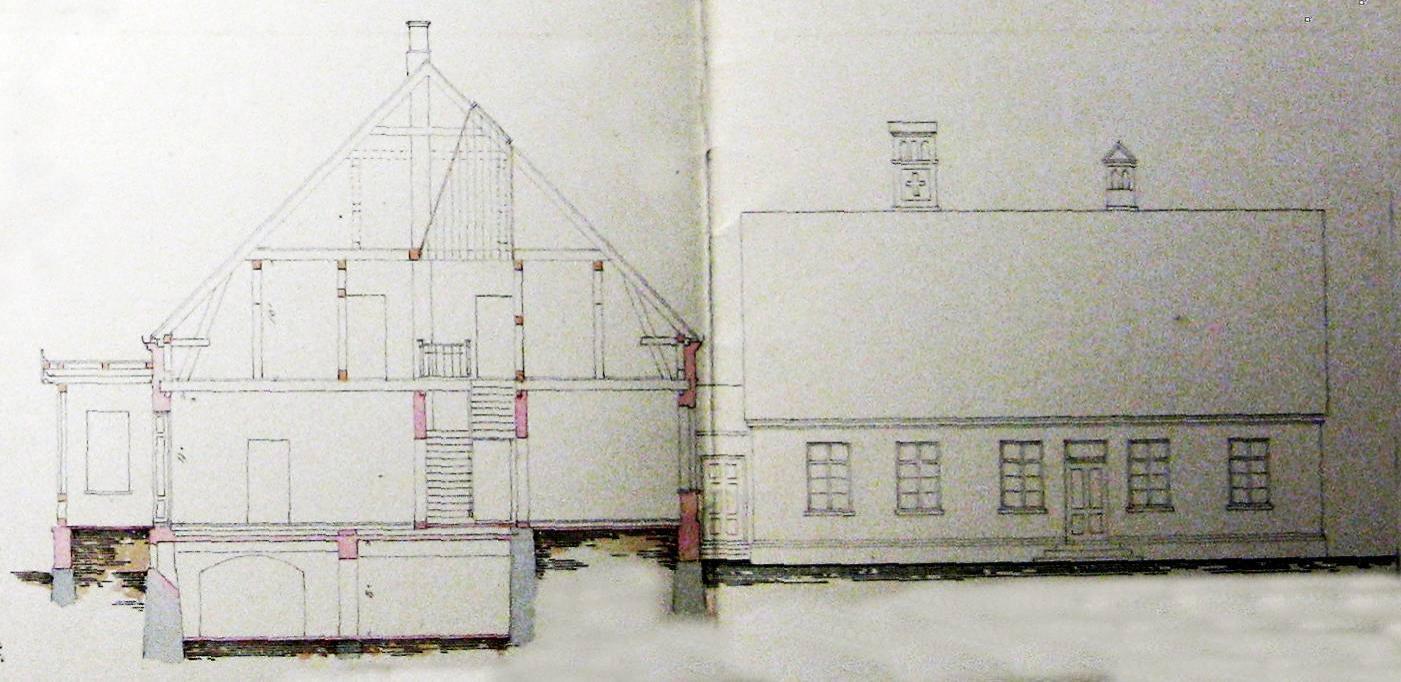 Nach diesem Riß „Wohnhaus mit Wirthschaftsflügel für die Pfarre zu Schorrentin“ sollte  ursprünglich das Pfarrhaus gebaut werden (2).