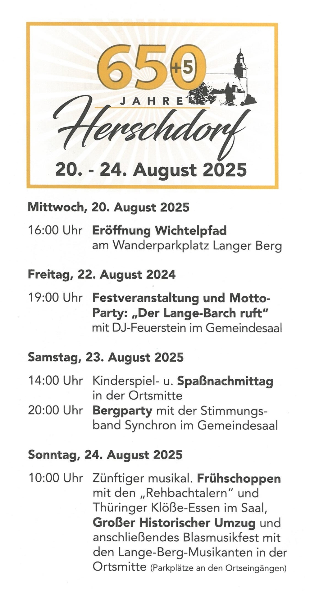 Programm 650+5 Jahrfeier Herschdorf
