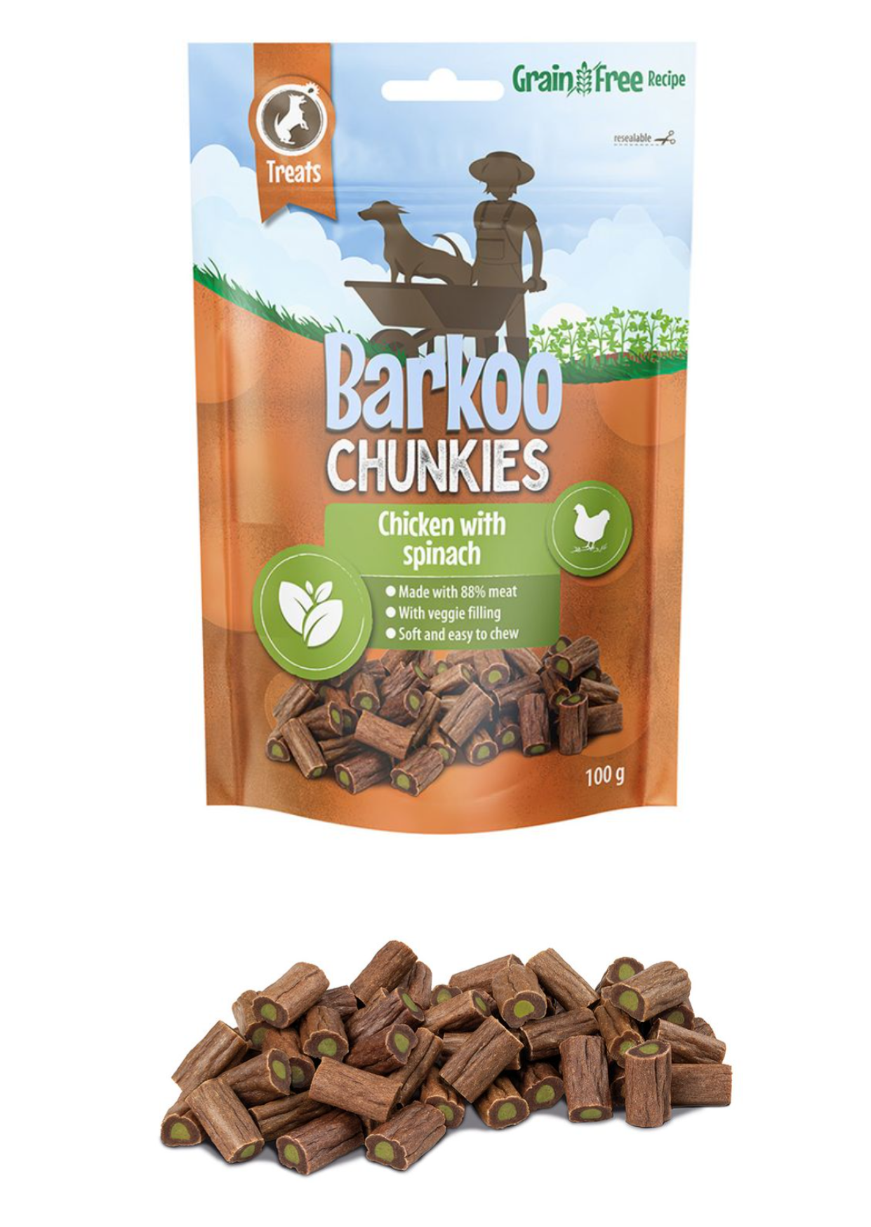 Barkoo Chunkies gefüllte Sticks Huhn & Spinat