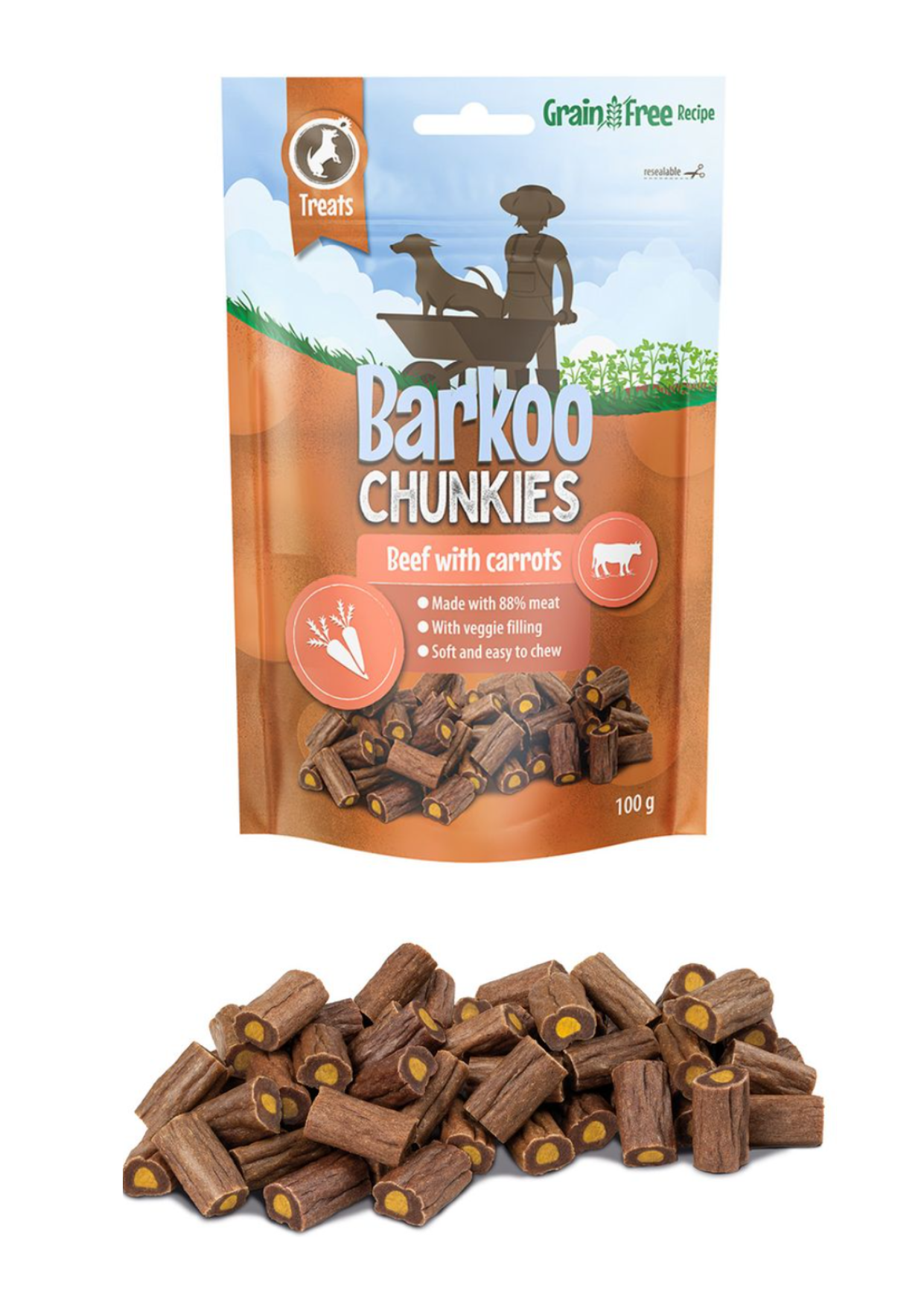 Barkoo Chunkies gefüllte Sticks Rind & Karotte
