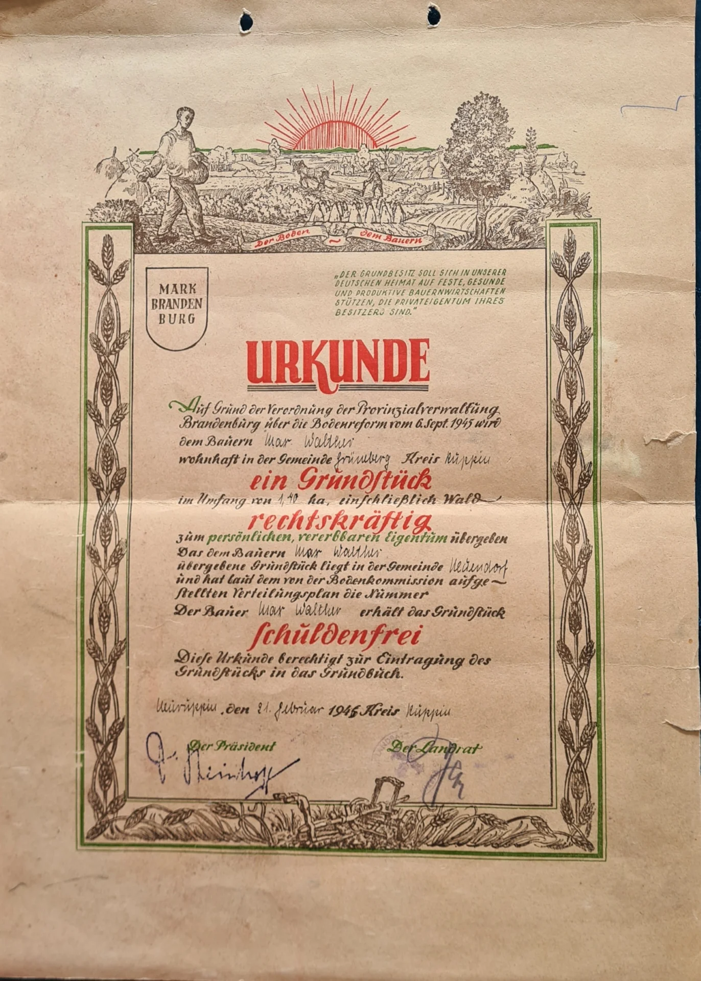 Urkunde Bodenreform