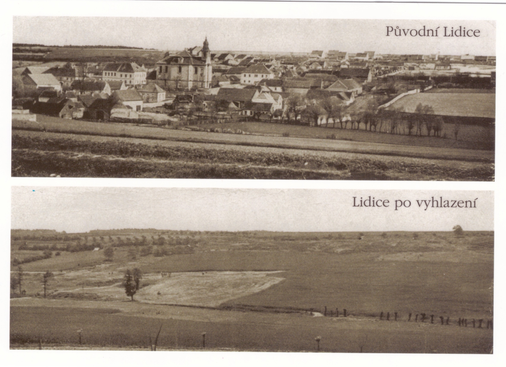 Bild 1 AK Lidice vor und nach der Vernichtung