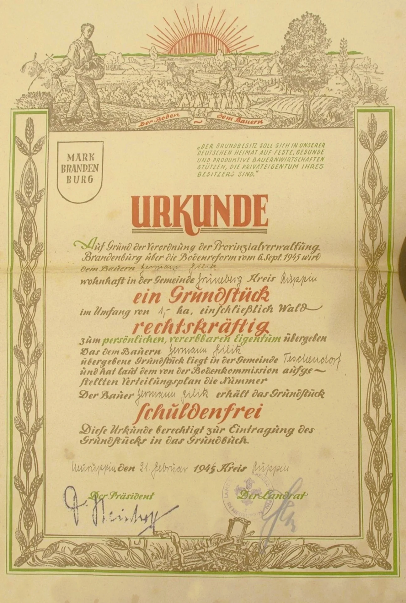 Urkunde Bodenreform
