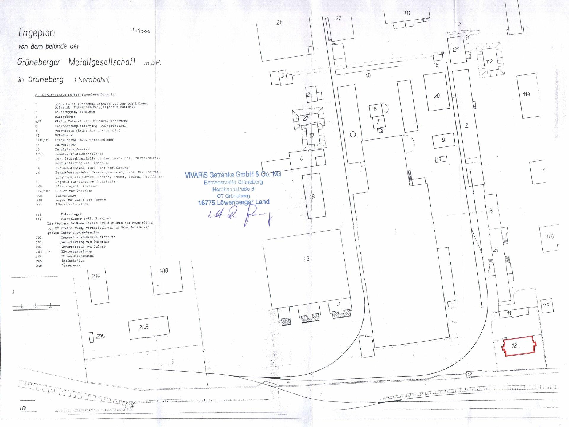 Lageplan von dem Gelände der Grüneberger Metallgesellschaft m.b.h