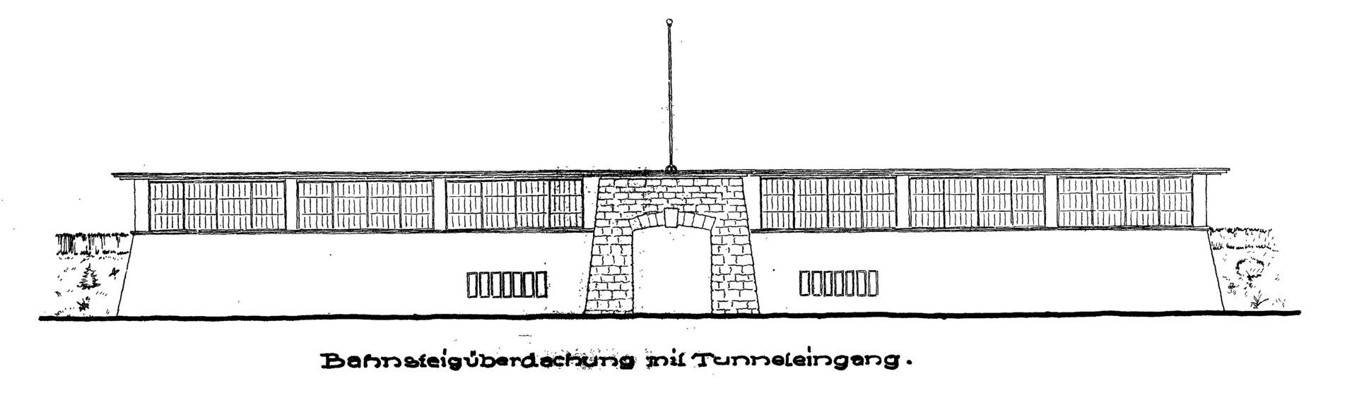 Bahnsteigüberdachung mit Tunneleingang