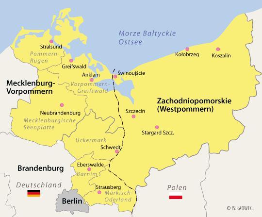 Euroregion Pomerania areas in the 2014-2020 years which are covered by the INTERREG V A Programme