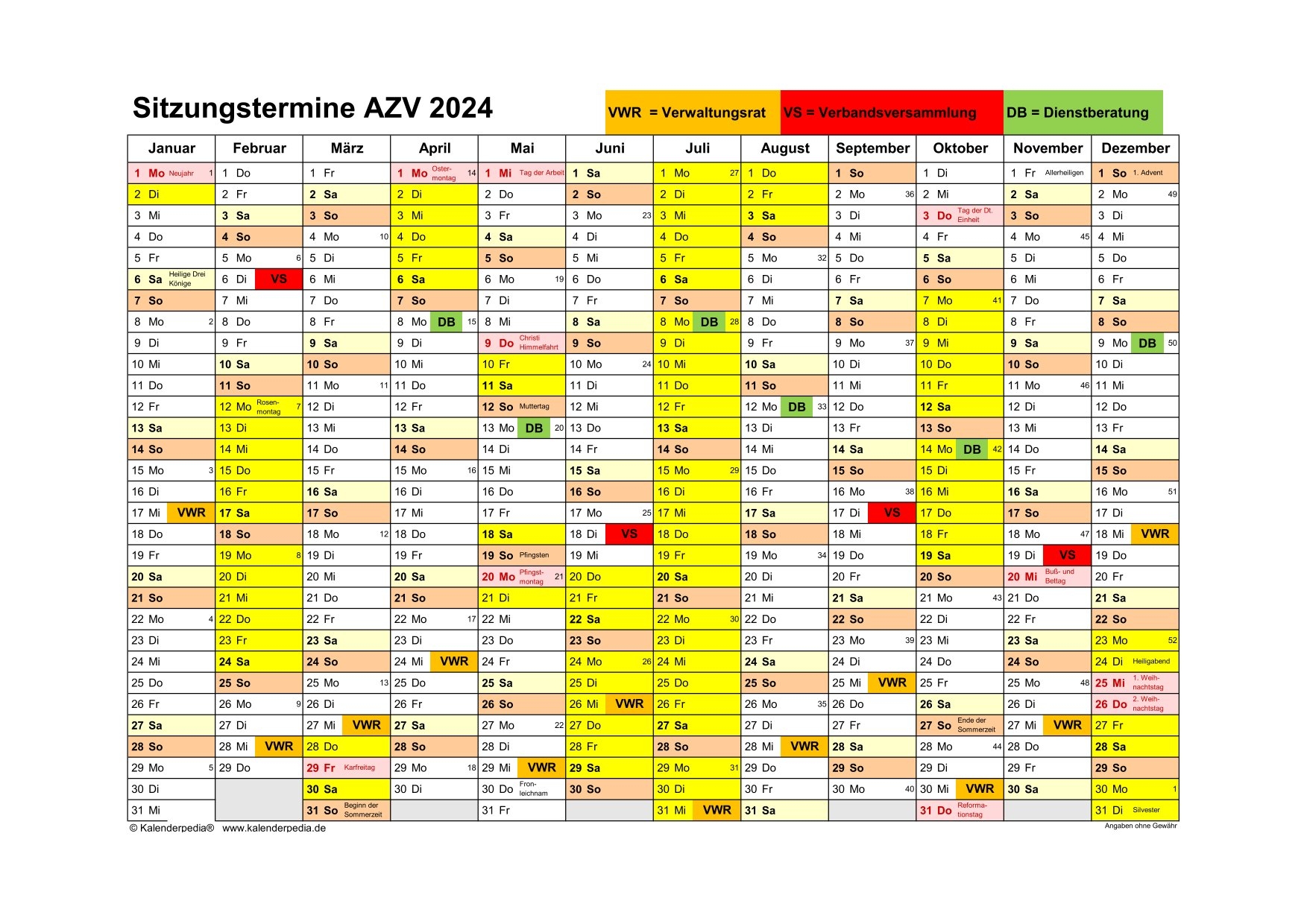 Kalender Sitzungstermine 2024