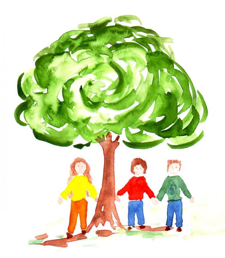 gezeichnetes Bild Baum mit Kindern