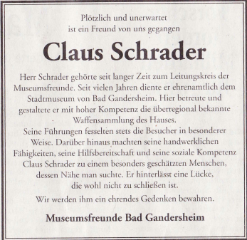 Todesanzeige Claus Schrader