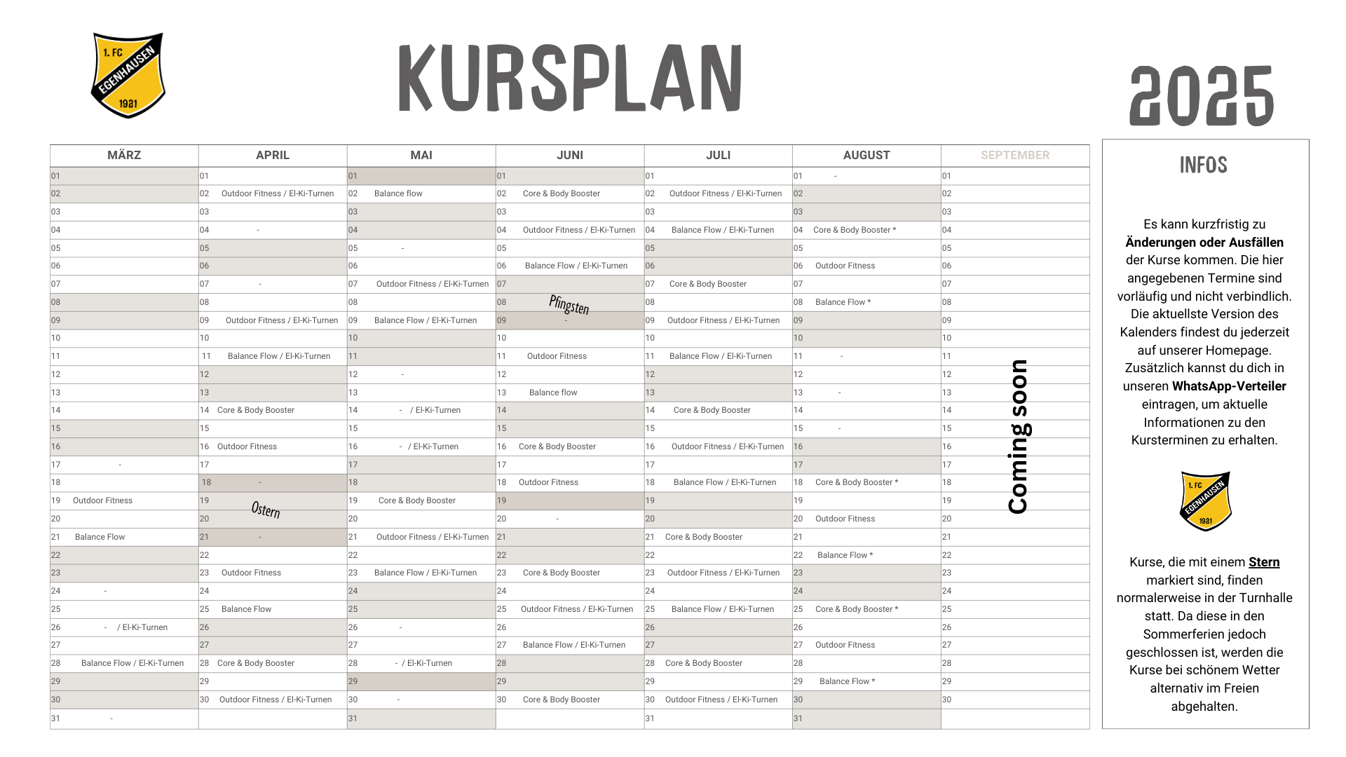 Kurse für die Stempelkarte