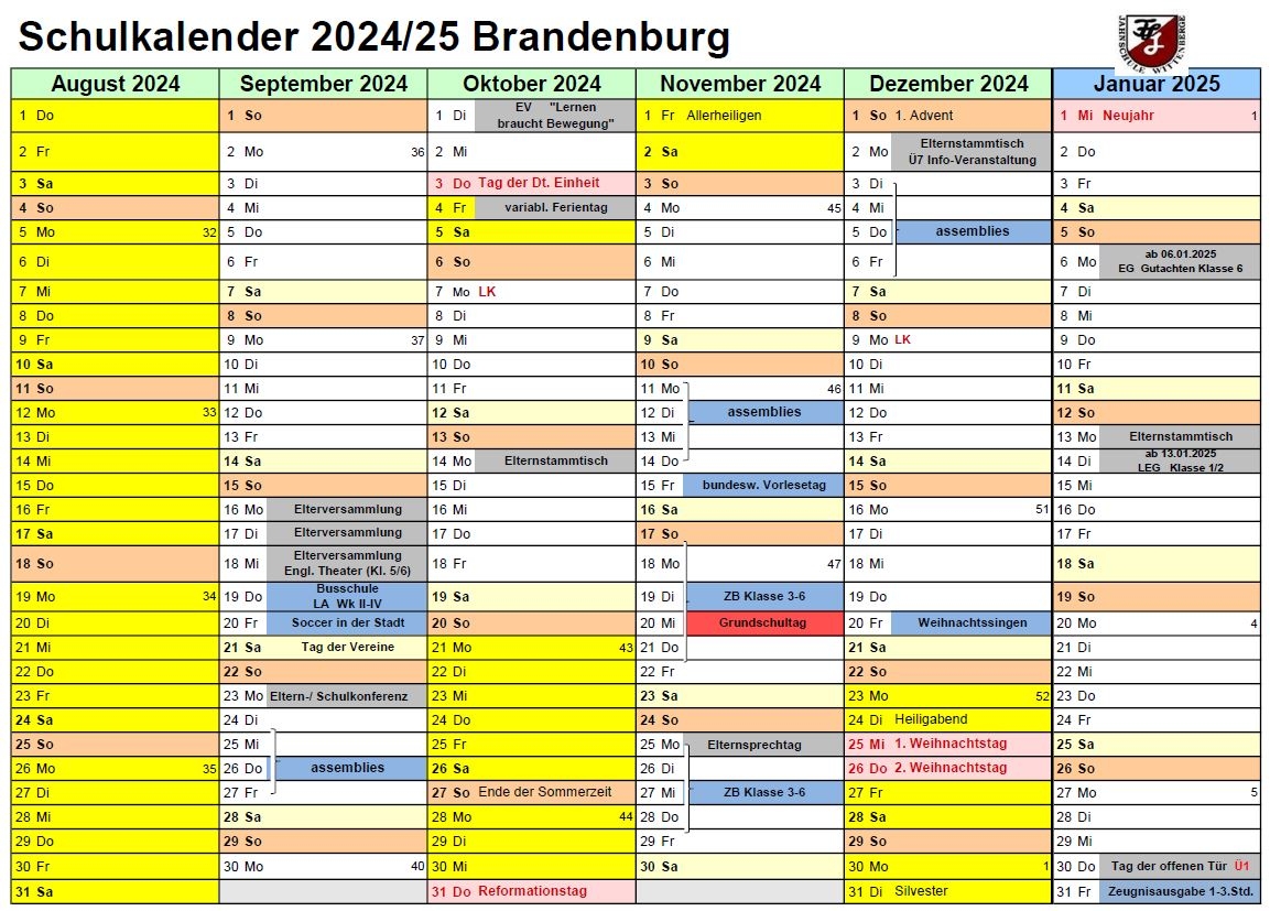 Schulkalender 1.Halbjahr 2024/25