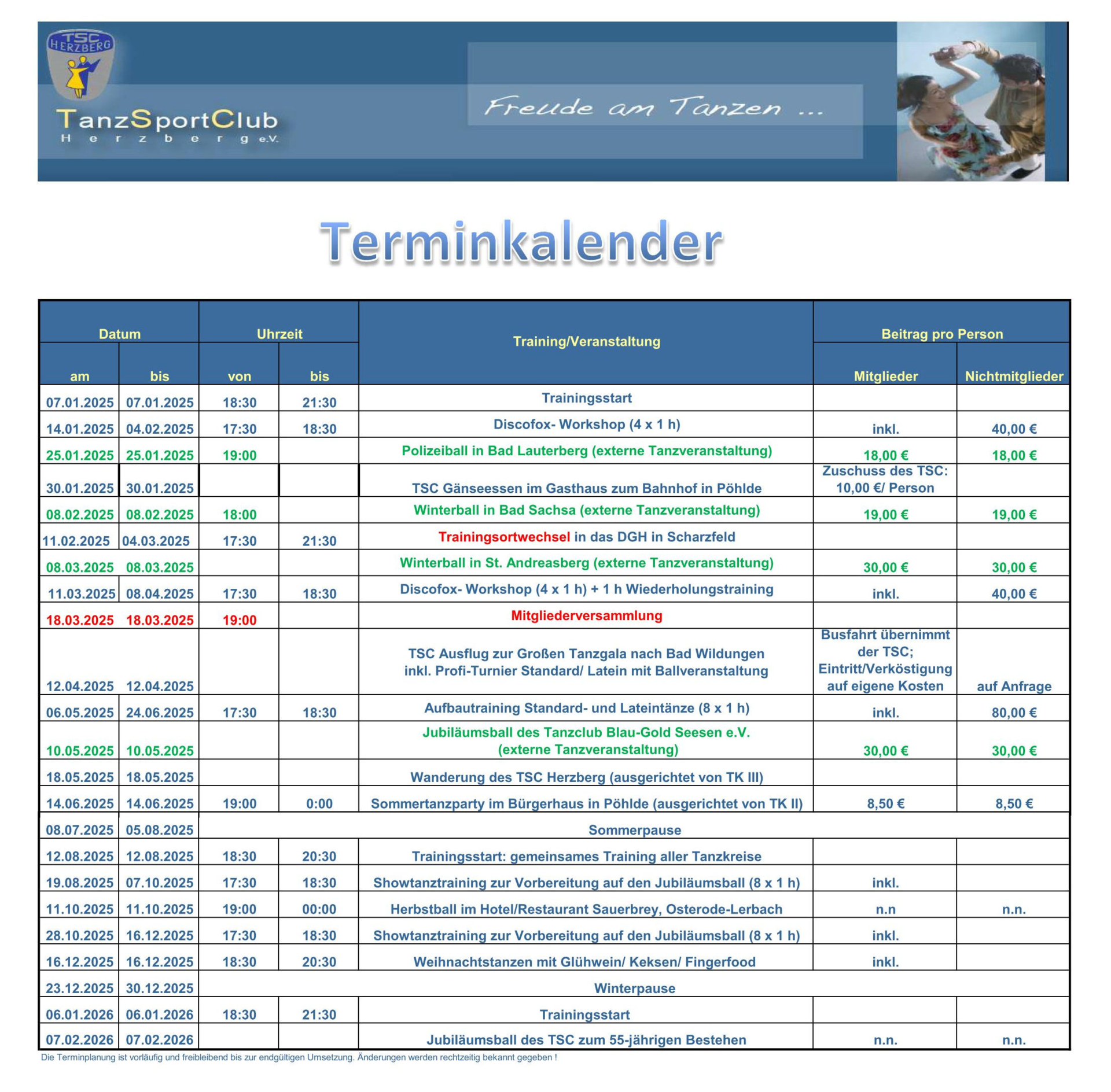 Terminkalender 2025