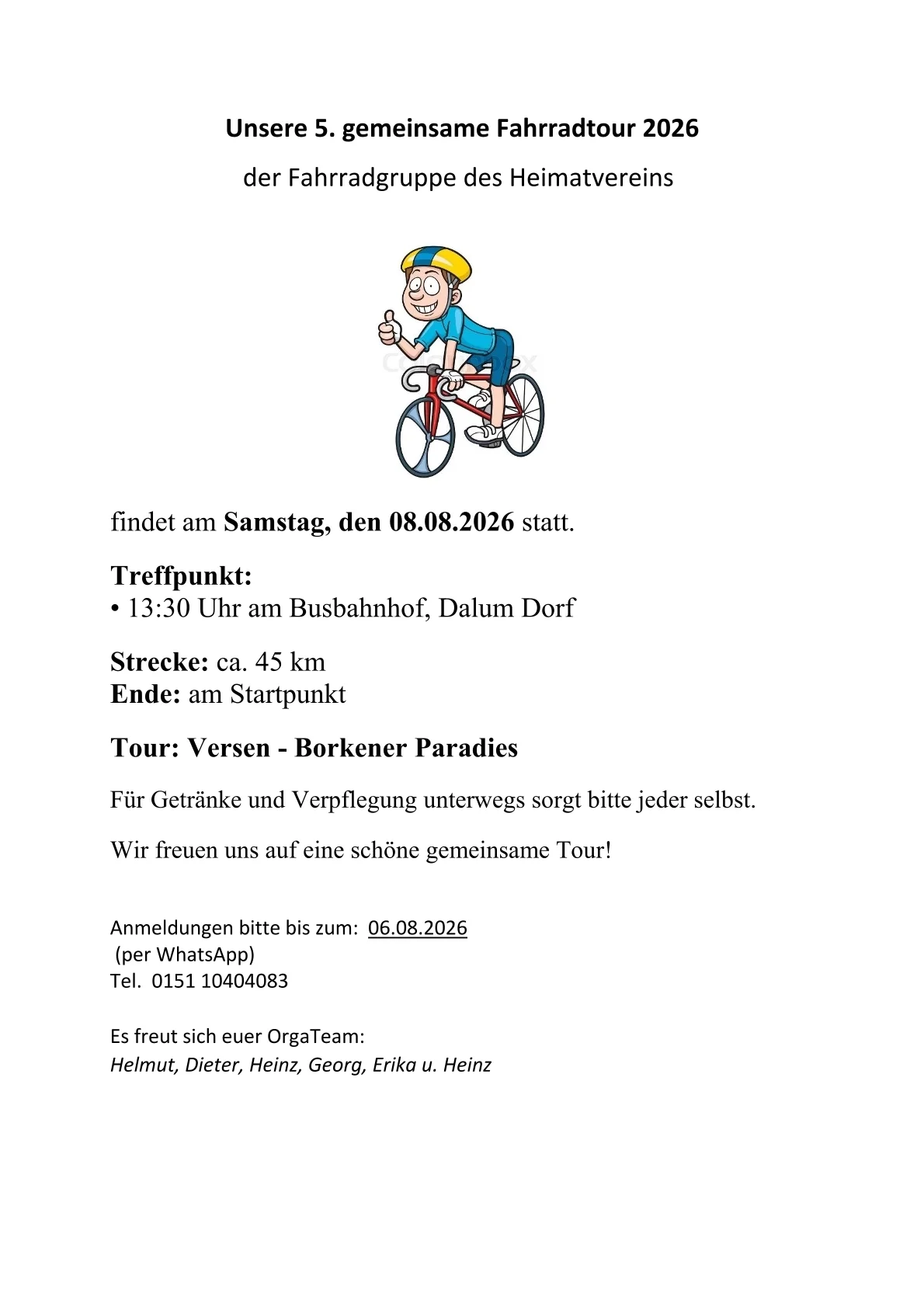 Fahrradtour 08.08.2026