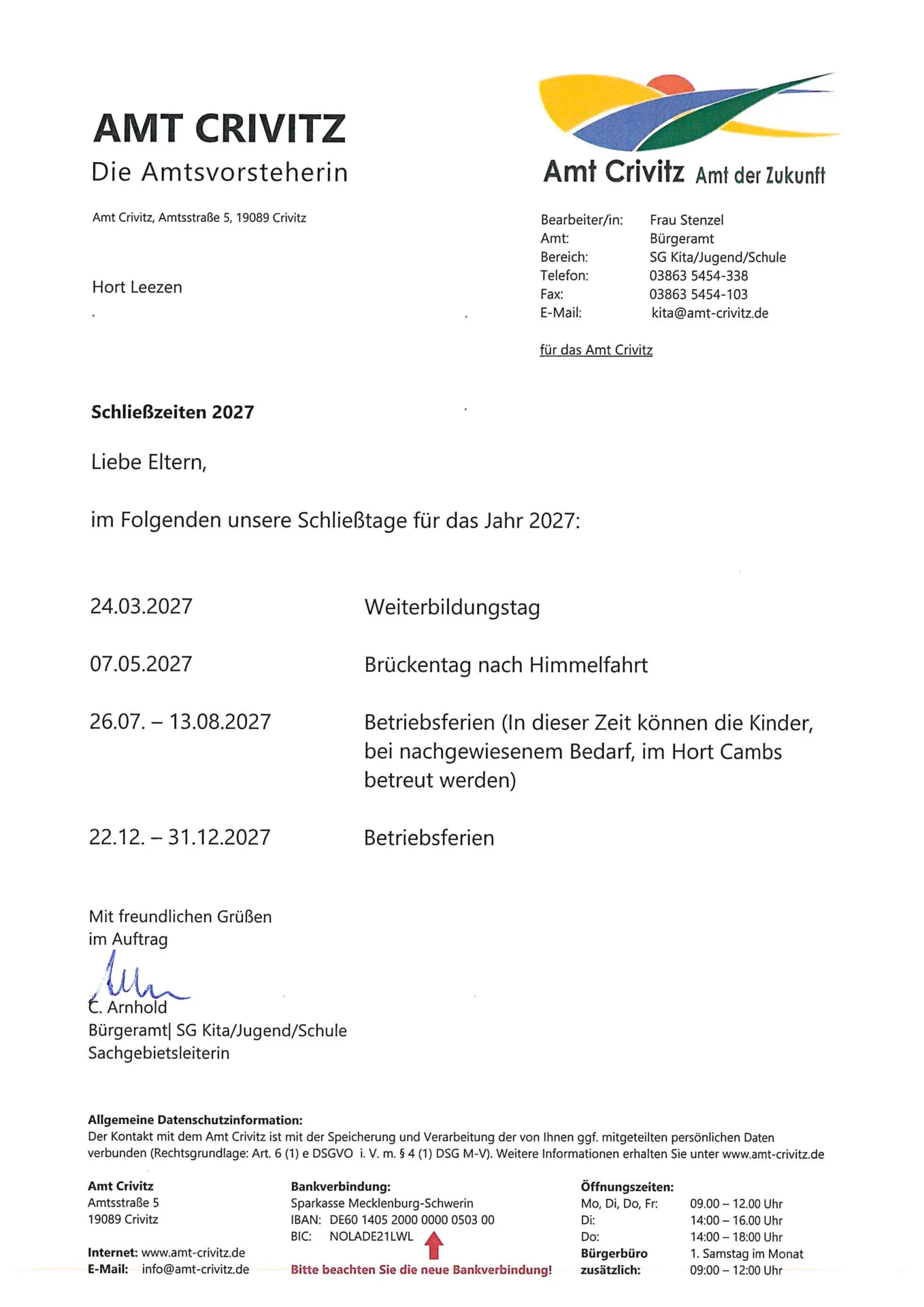 Schließzeiten