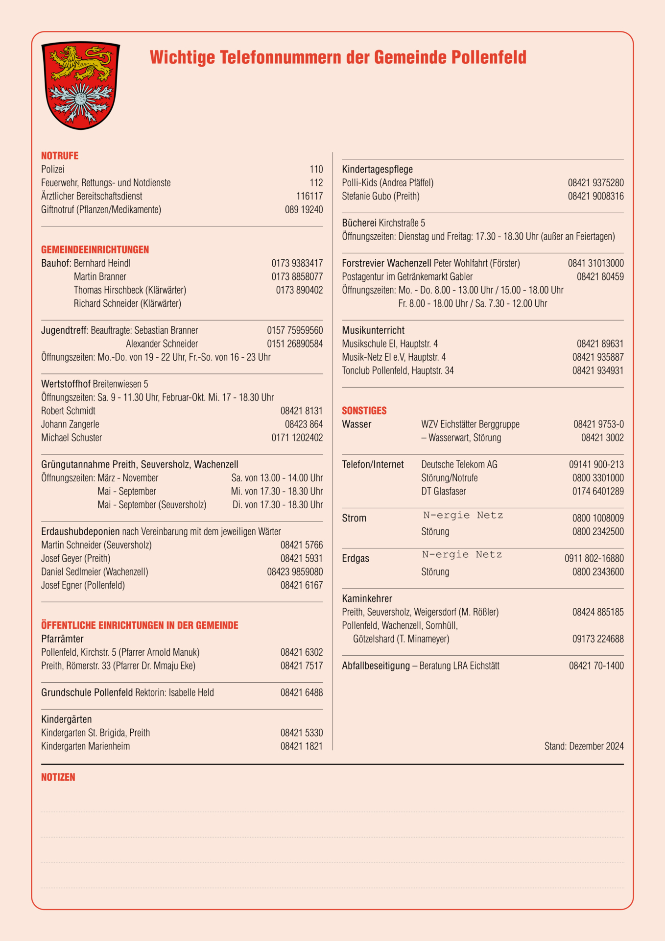Telefonnummern Einrichtungen