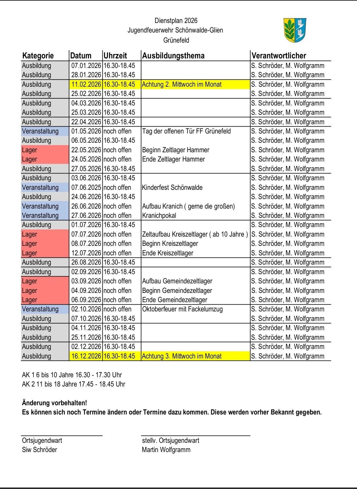Dienstplan 26