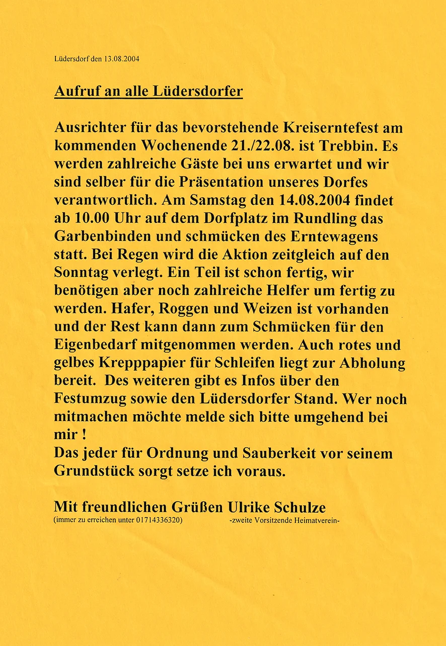 Rückseite der Einladung zum 4. Kreiserntefest