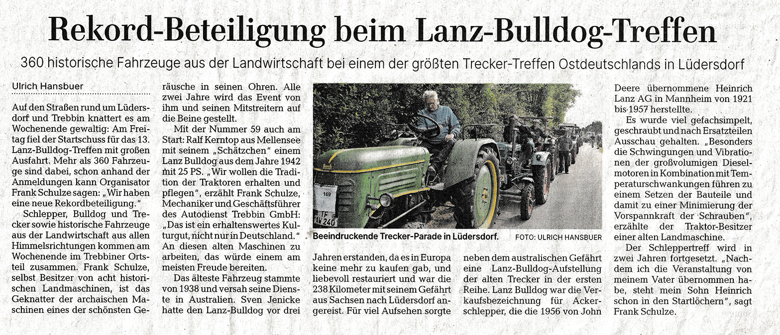 Lanz Bulldog Treffen 2024 Pressemitteilung