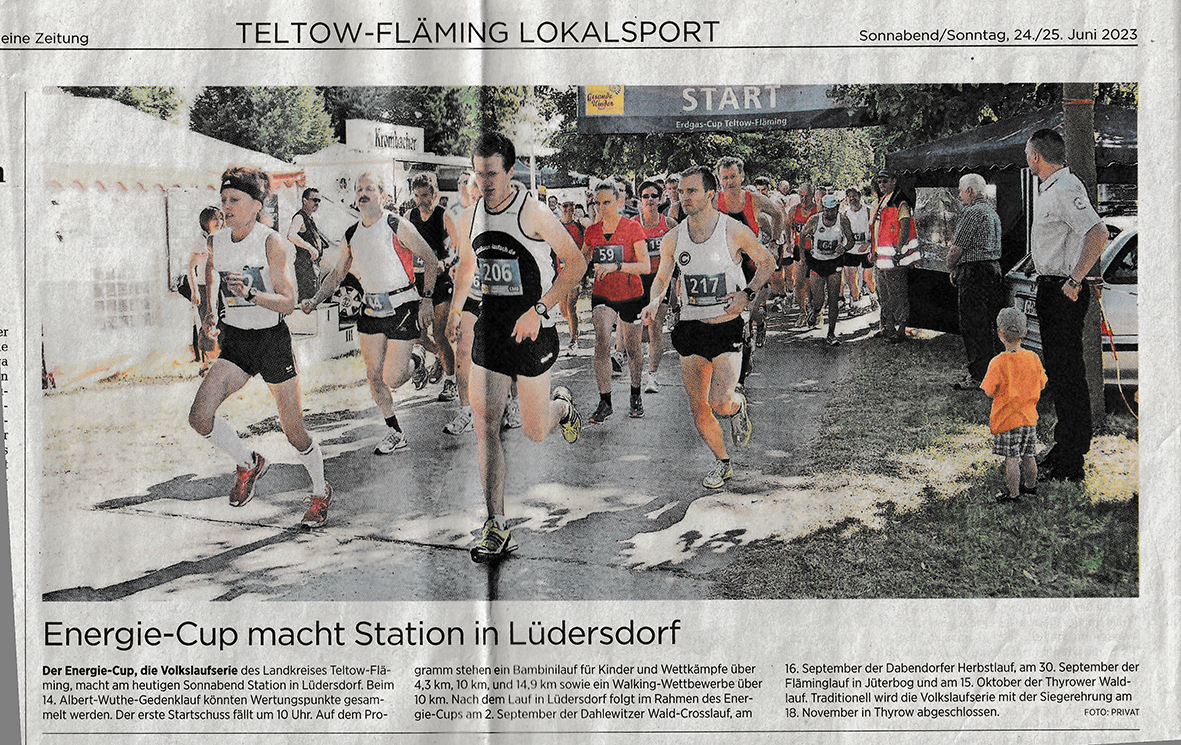 Pressemeldung in der MAZ vom 24./25.06.2023 "Energie-Cup macht Station in Lüdersdorf"